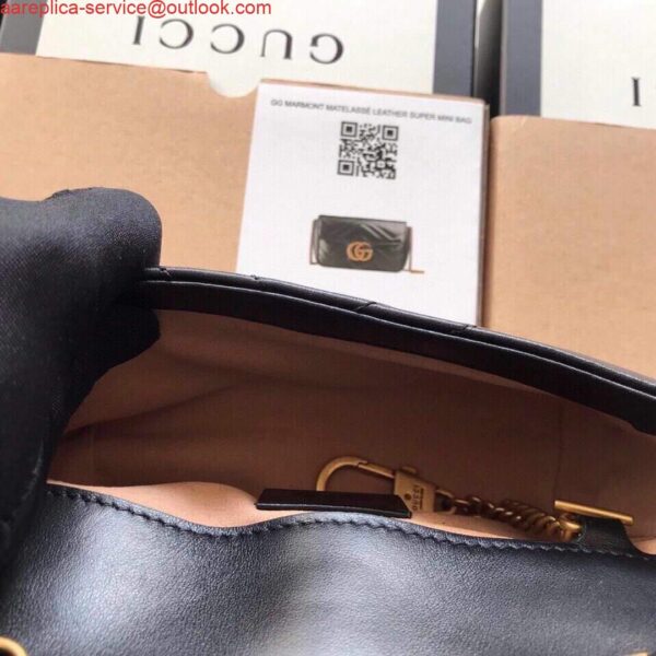 Replica Gucci 476433 GG Marmont Matelassé Leather Super Mini Bag Black 9