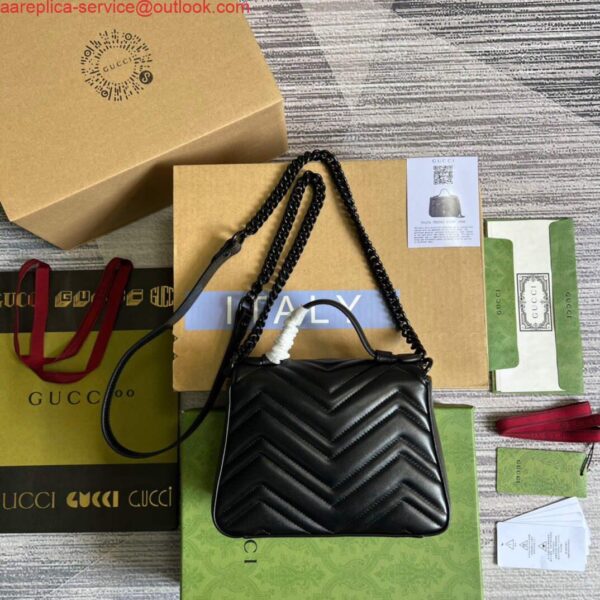 Replica Gucci 702563 GG Marmont Mini Top Handle Bag Black 4