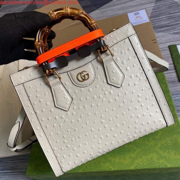 Replica Gucci Diana Small Tote Bag Ostrich Top Handle Bag 660195 Beige 6