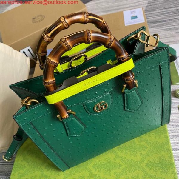 Replica Gucci Diana Small Tote Bag Ostrich Top Handle Bag 660195 Green 5