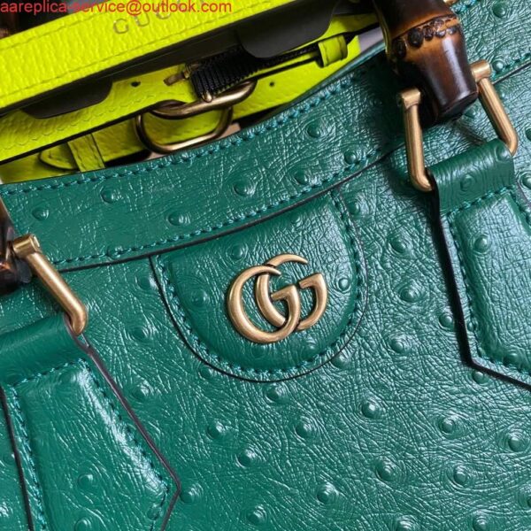 Replica Gucci Diana Small Tote Bag Ostrich Top Handle Bag 660195 Green 7