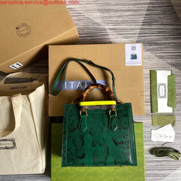 Replica Gucci Diana Small Tote Bag Snake Top Handle Bag 660195 Green 3