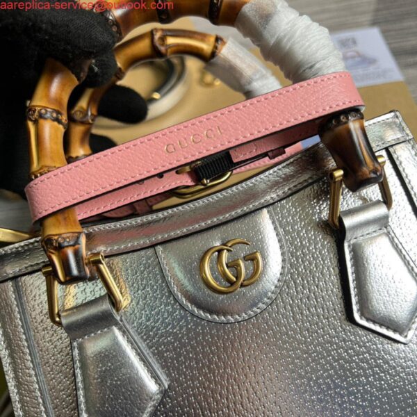 Replica Gucci 702732 Gucci Diana Mini Tote Bag Silver 6