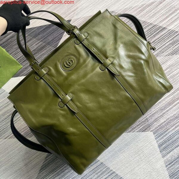 Replica Gucci 725683 Large Tote Bag With Tonal Double G Forest green 5