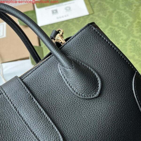 Replica Gucci 727810 Jackie 1961 small natural grain tote in black leather 8