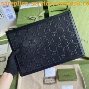 Replica Gucci Portfolio Pouch Bag In Black GG Embossed Perforated Leather 2