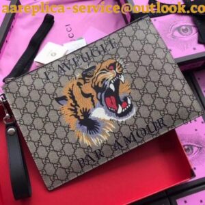 Replica Replica Gucci Tiger Print GG Supreme Portfolio Pouch 2