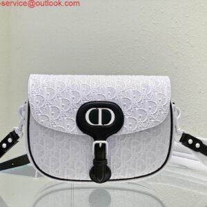 Replica Dior Bobby Bag Medium Perforated M9319 white calfskin with Dior Oblique motif