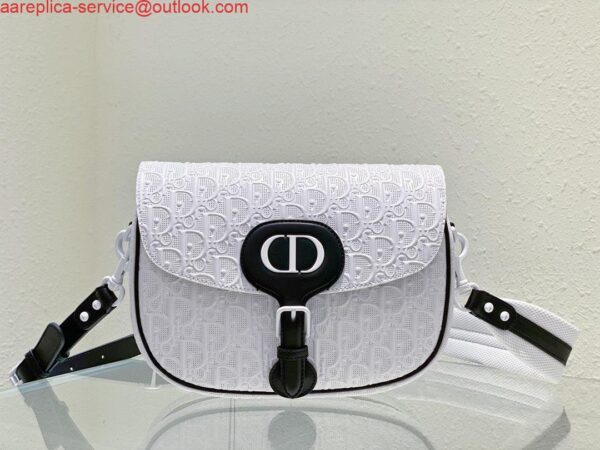 Replica Dior Bobby Bag Medium Perforated M9319 white calfskin with Dior Oblique motif 3