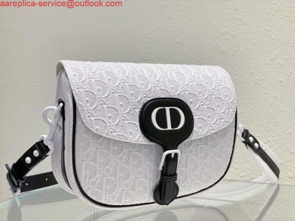 Replica Dior Bobby Bag Medium Perforated M9319 white calfskin with Dior Oblique motif 4