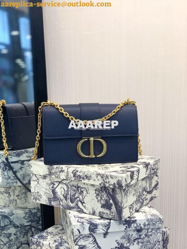 Replica Dior 30 Montaigne Grained Calfskin Bag with Chain M9208 Blue 3