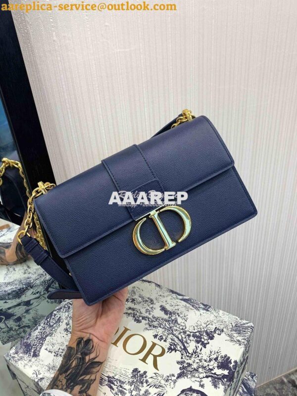 Replica Dior 30 Montaigne Grained Calfskin Bag with Chain M9208 Blue 18