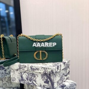 Replica Dior 30 Montaigne Grained Calfskin Bag with Chain M9208 Green