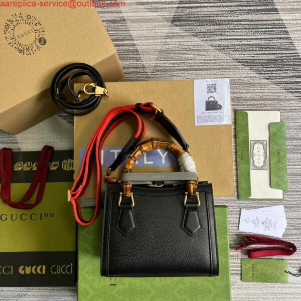 Replica Gucci 702732 Gucci Diana Mini Tote Bag Black leather 3