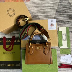 Replica Gucci 702732 Gucci Diana Mini Tote Bag Brown leather 2