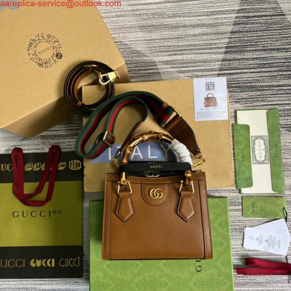 Replica Gucci 702732 Gucci Diana Mini Tote Bag Brown leather 4