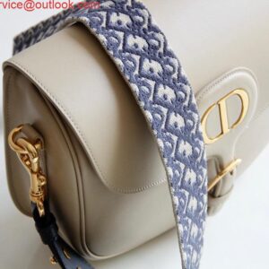 Replica Dior M9320 Large Bobby Bag Beige Box Calfskin with Blue Oblique Strap