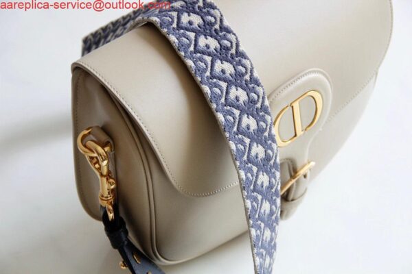 Replica Dior M9320 Large Bobby Bag Beige Box Calfskin with Blue Oblique Strap 3