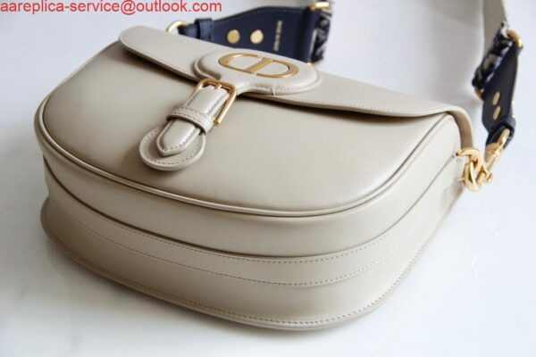 Replica Dior M9320 Large Bobby Bag Beige Box Calfskin with Blue Oblique Strap 8