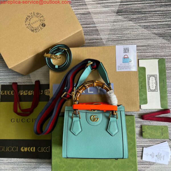 Replica Gucci 702732 Gucci Diana Mini Tote Bag Light blue leather 3