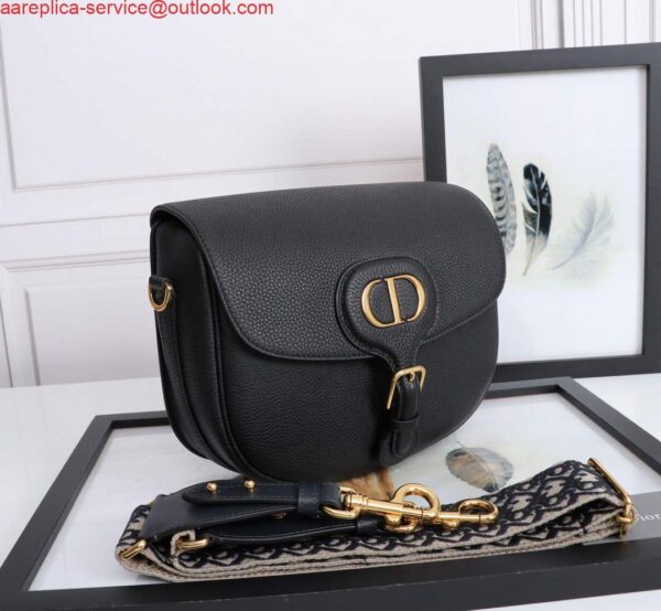 Replica Dior M9320 Large Bobby Bag Black Grained Calfskin with Blue Dior Oblique Strap