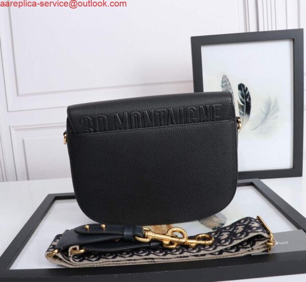 Replica Dior M9320 Large Bobby Bag Black Grained Calfskin with Blue Dior Oblique Strap 2