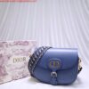 Replica Dior M9320 Large Bobby Bag Black Grained Calfskin with Blue Dior Oblique Strap