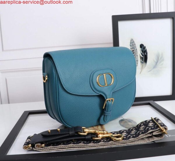 Replica Dior M9320 Large Bobby Bag Blue Grained Calfskin with Blue Dior Oblique Strap 3