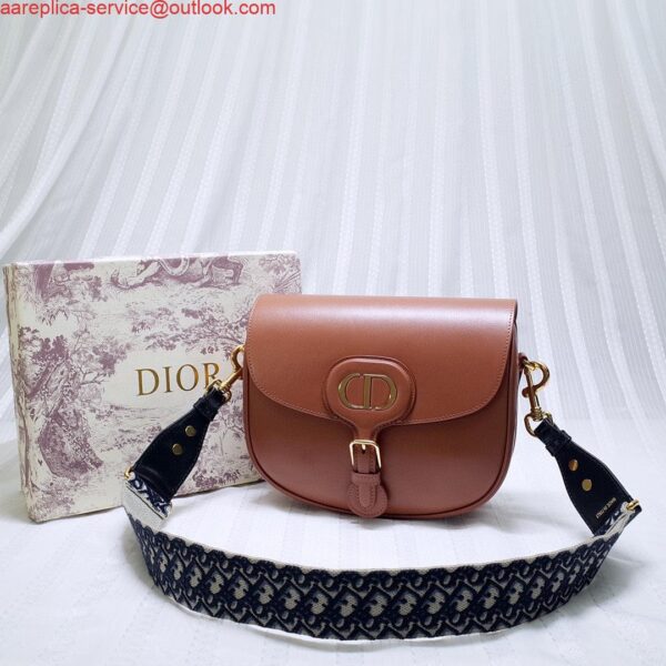 Replica Dior M9320 Large Bobby Bag Brown Box Calfskin with Blue Oblique Strap 3