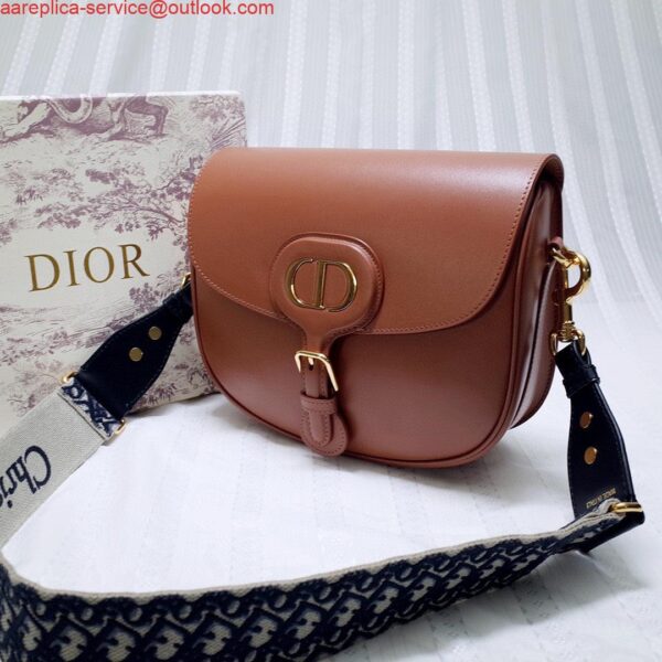 Replica Dior M9320 Large Bobby Bag Brown Box Calfskin with Blue Oblique Strap 4