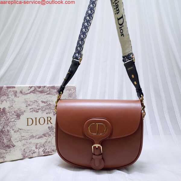 Replica Dior M9320 Large Bobby Bag Brown Box Calfskin with Blue Oblique Strap 8