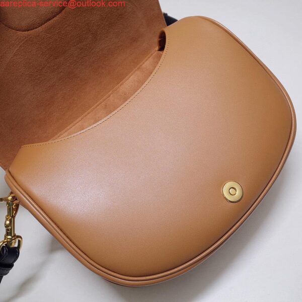 Replica Dior M9320 Large Bobby Bag Tan Box Calfskin with Blue Oblique Strap 8