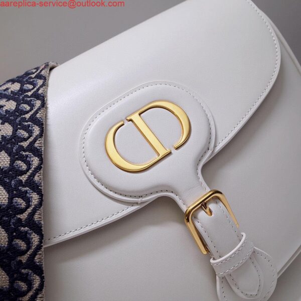 Replica Dior M9320 Large Bobby Bag white Box Calfskin with Blue Oblique Strap 4