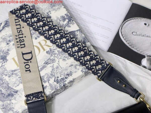 Replica Dior M9320 Large Dior Bobby Bag Black Calfskin With Blue Oblique Embroidered Strap 4