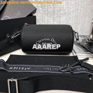 Replica Dior Black Grained Calfskin "Roller" Pouch With "Atelier" Prin