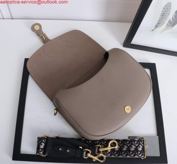 Replica Dior M9320 Large Dior Bobby Bag Warm Taupe BoxCalfskin With Blue Oblique Embroidered Strap 5