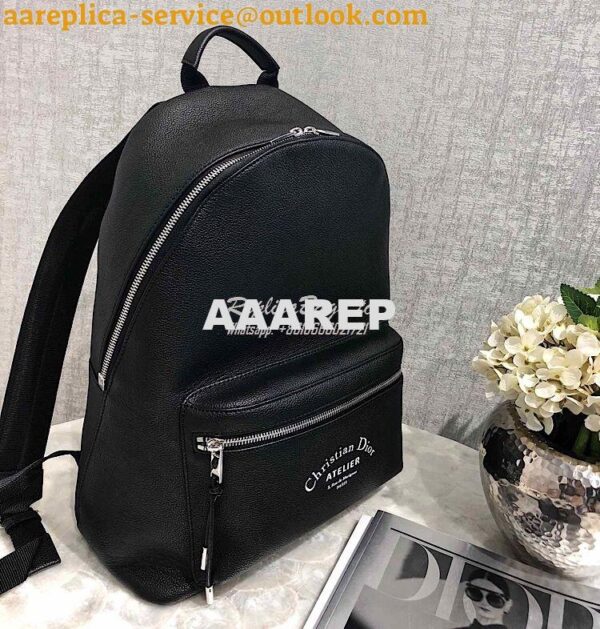 Replica Dior Black Grained Calfskin Rucksack With "Atelier" Print 4