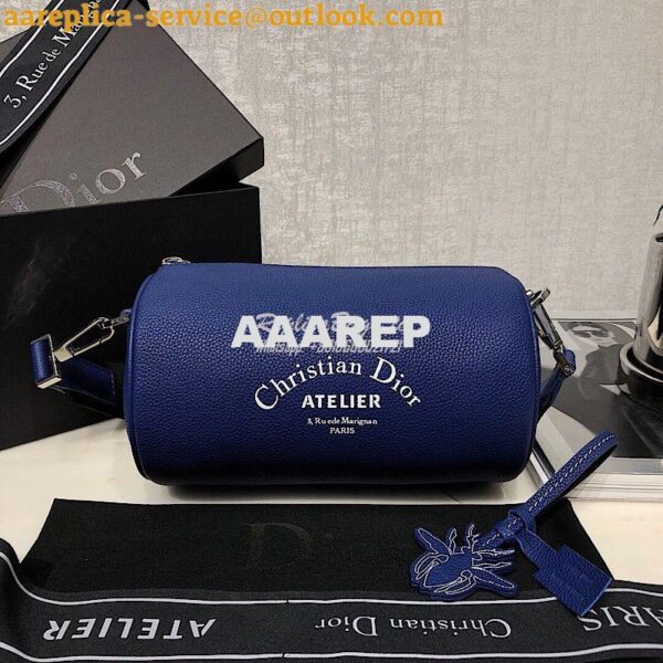 Replica Dior Bleu Grained Calfskin "Roller" Pouch With "Atelier" Print 4