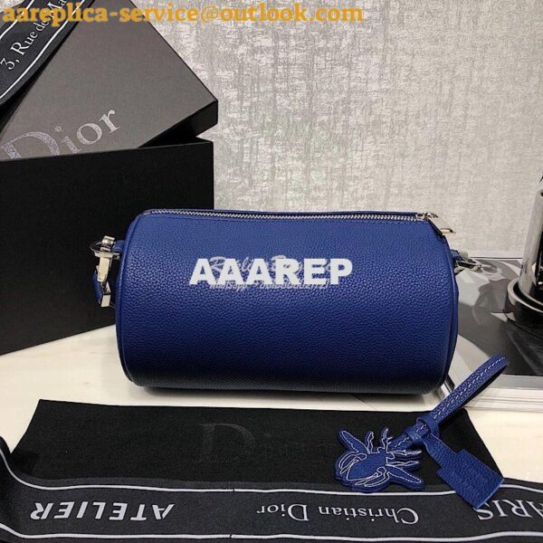 Replica Dior Bleu Grained Calfskin "Roller" Pouch With "Atelier" Print 11