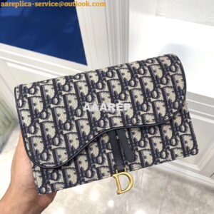 Replica Dior Blue Oblique Saddle Clutch 2