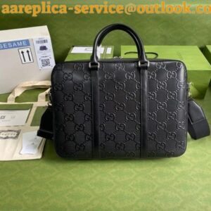 Replica Replica Gucci Medium Briefcase Bag In Black GG Embossed Leather 2