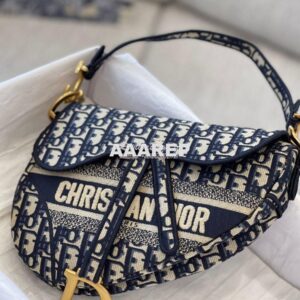 Replica Dior Blue Saddle Oblique Embroidered Canvas Bag M0446 2