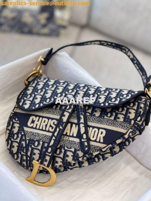 Replica Dior Blue Saddle Oblique Embroidered Canvas Bag M0446 4