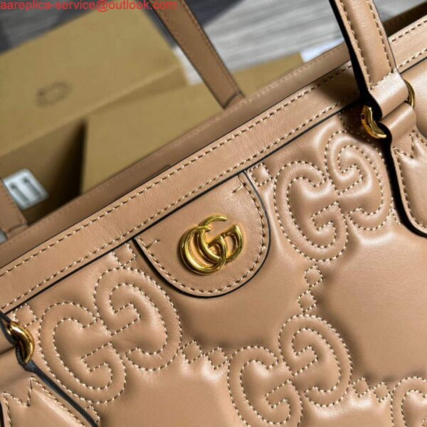 Replica Gucci 631685 GG matelassé leather medium tote Bag Beige 4