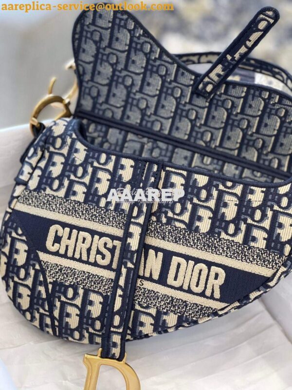 Replica Dior Blue Saddle Oblique Embroidered Canvas Bag M0446 12