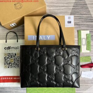 Replica Gucci 631685 GG matelassé leather medium tote Bag Black