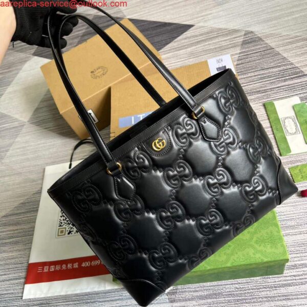 Replica Gucci 631685 GG matelassé leather medium tote Bag Black 5