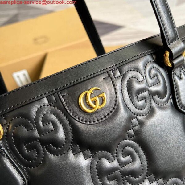 Replica Gucci 631685 GG matelassé leather medium tote Bag Black 6