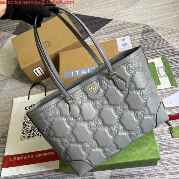 Replica Gucci 631685 GG matelassé leather medium tote Bag Gray 3