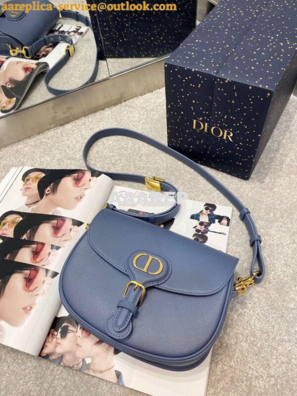 Replica Dior Bobby Bag in Denim Blue Box Calfskin M9319U 6